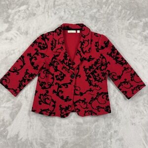 Coldwater Creek Blazer Womens Small Red Wool Flocked Velvet Velour Damask Jacket